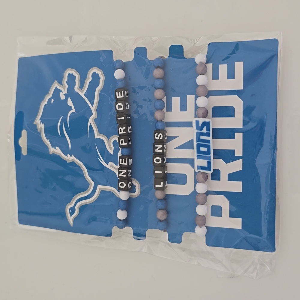 Detroit Lions Beaded Bracelets - Blue, White and Gray - OS
